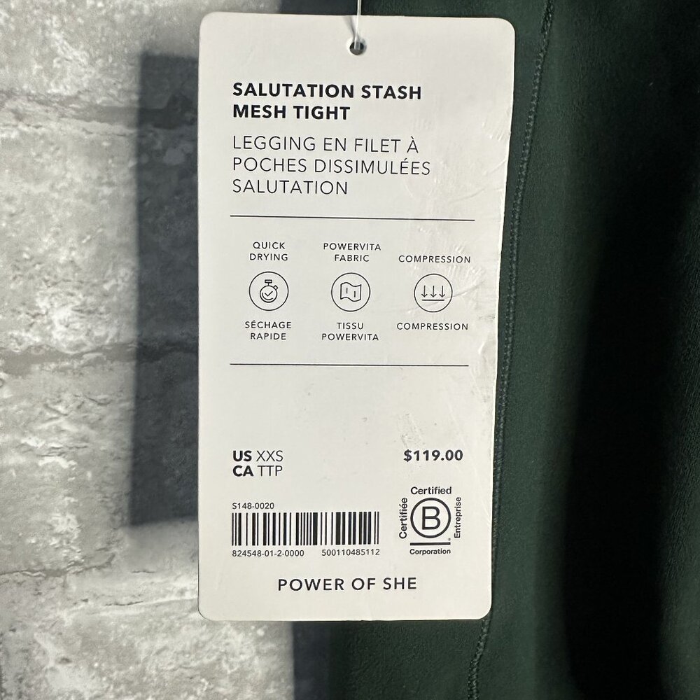 Athleta Salutation Stash Mesh Tight NWT Size XXS (Seaweed Snack) - Picture 13 of 15